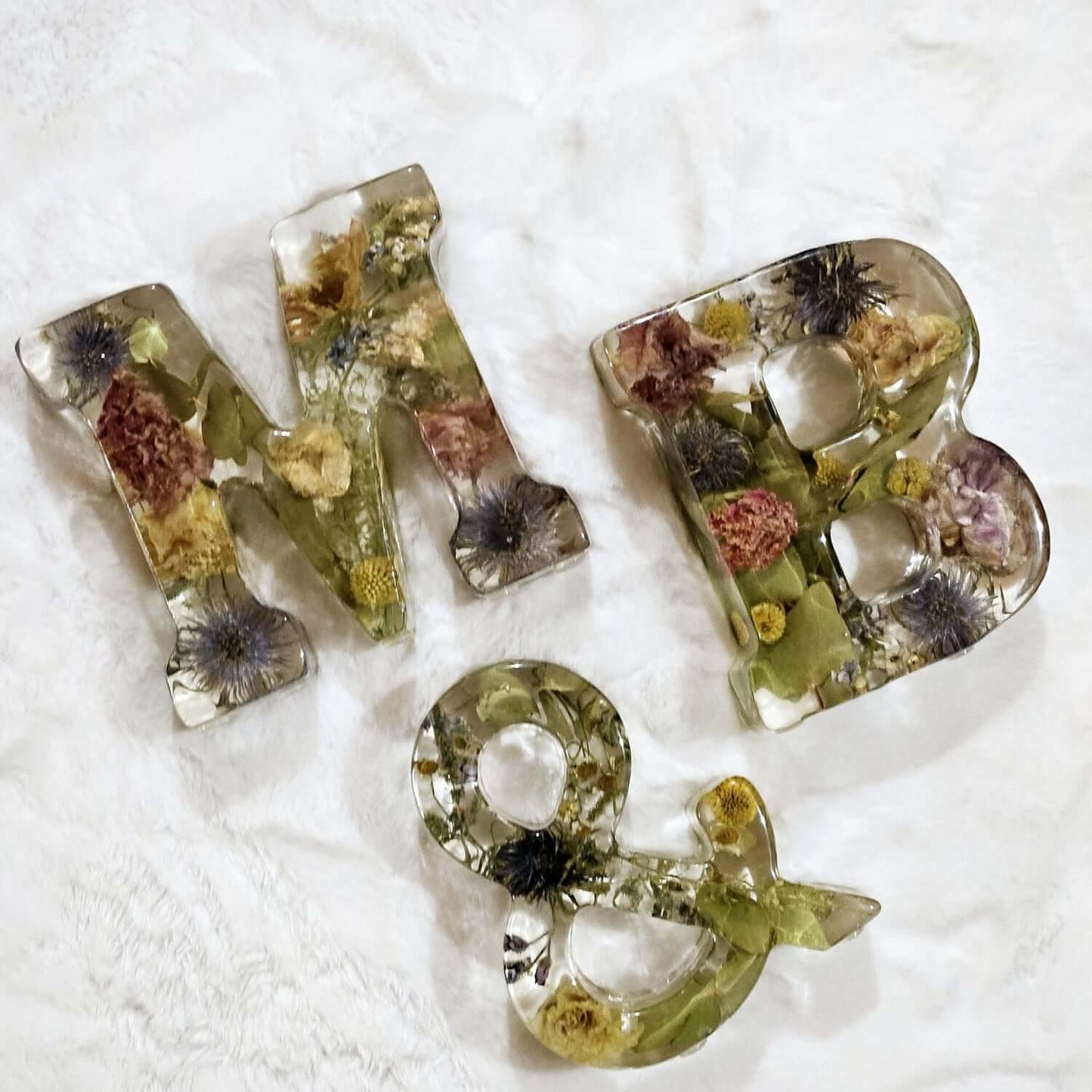 Conservazione bouquet sposa in resina - Iniziali Giganti