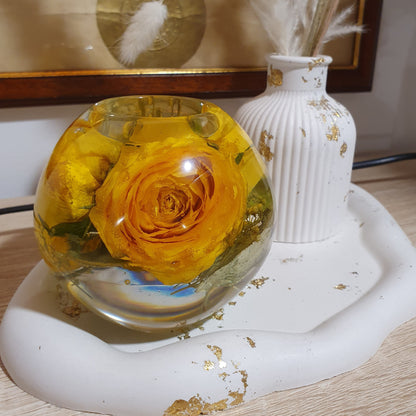 portacandele sfera con fiori essiccati
