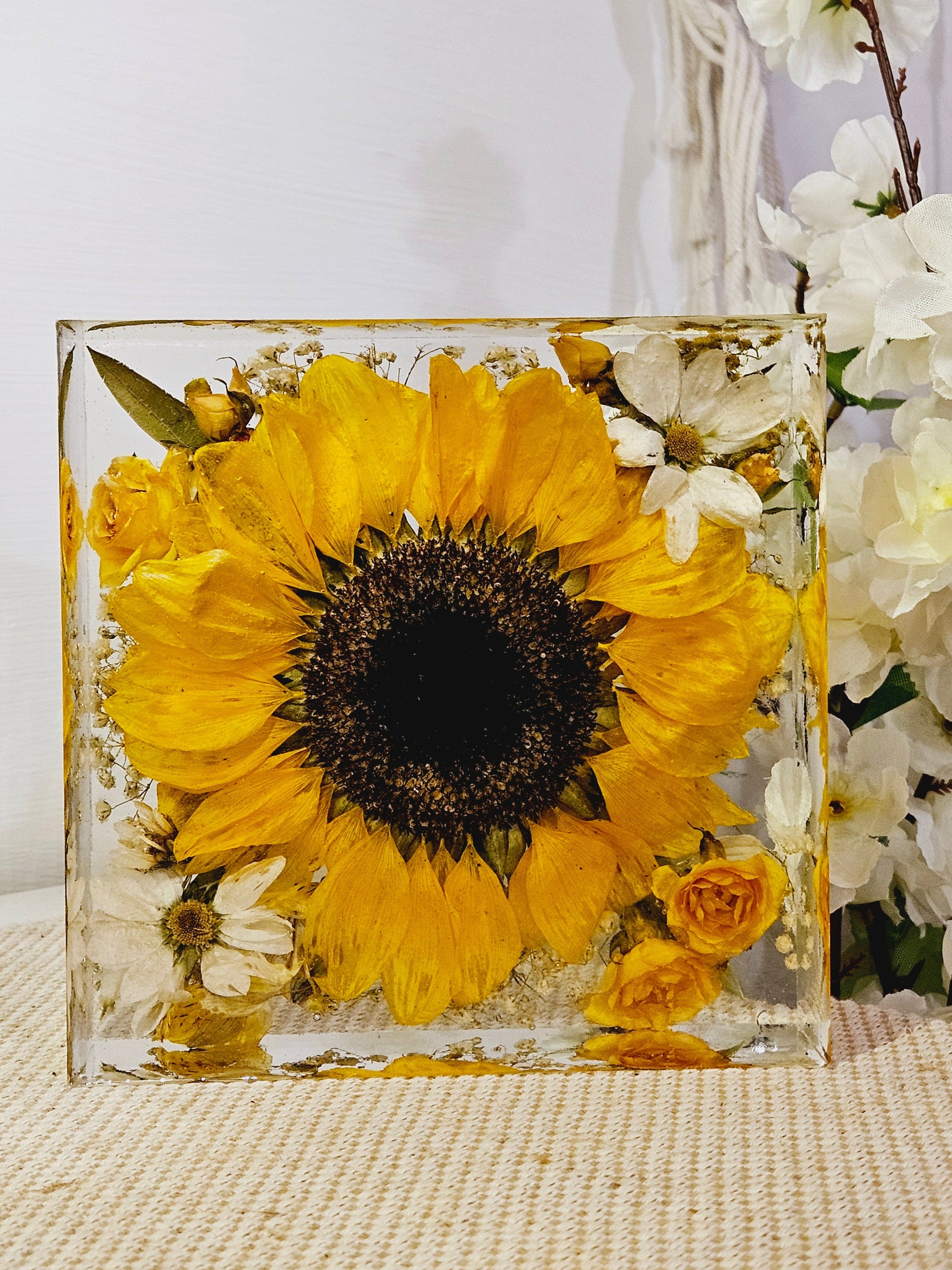 Bouquet sposa in resina forma quadrata grande