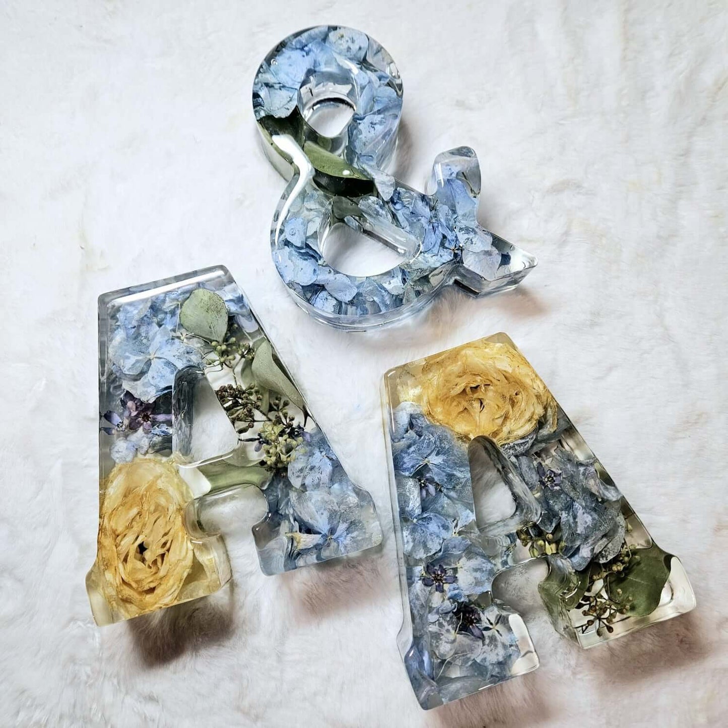 Conservazione bouquet sposa in resina - Iniziali Giganti