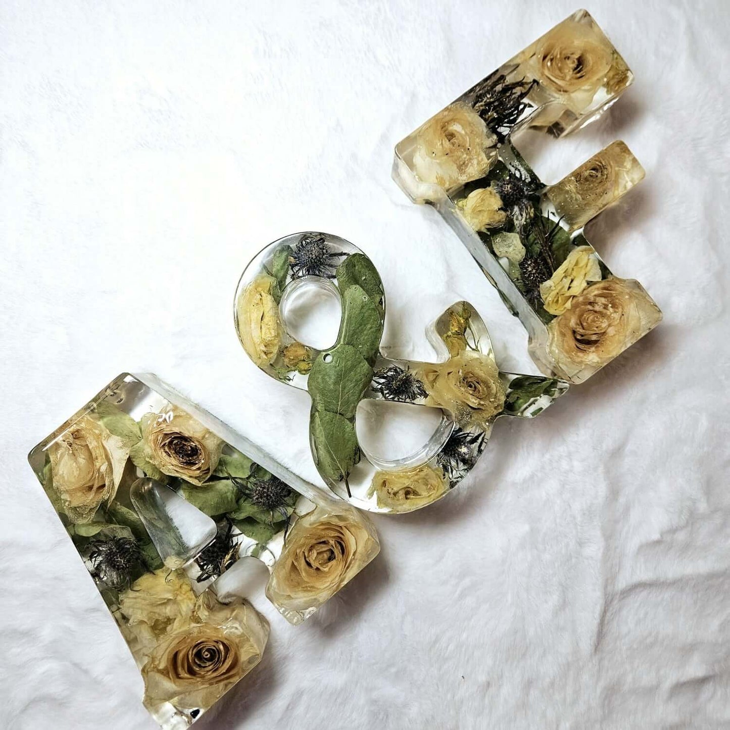 Conservazione bouquet sposa in resina - Iniziali Giganti