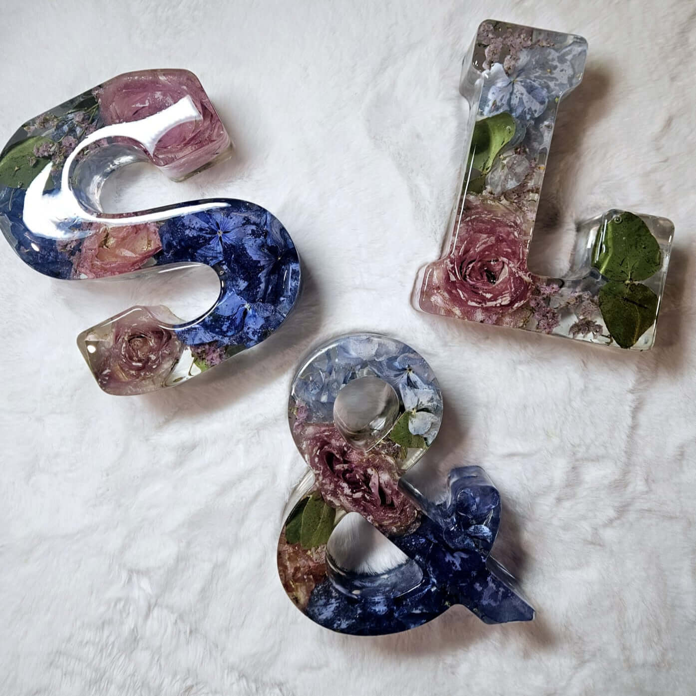 Conservazione bouquet sposa in resina - Iniziali Giganti