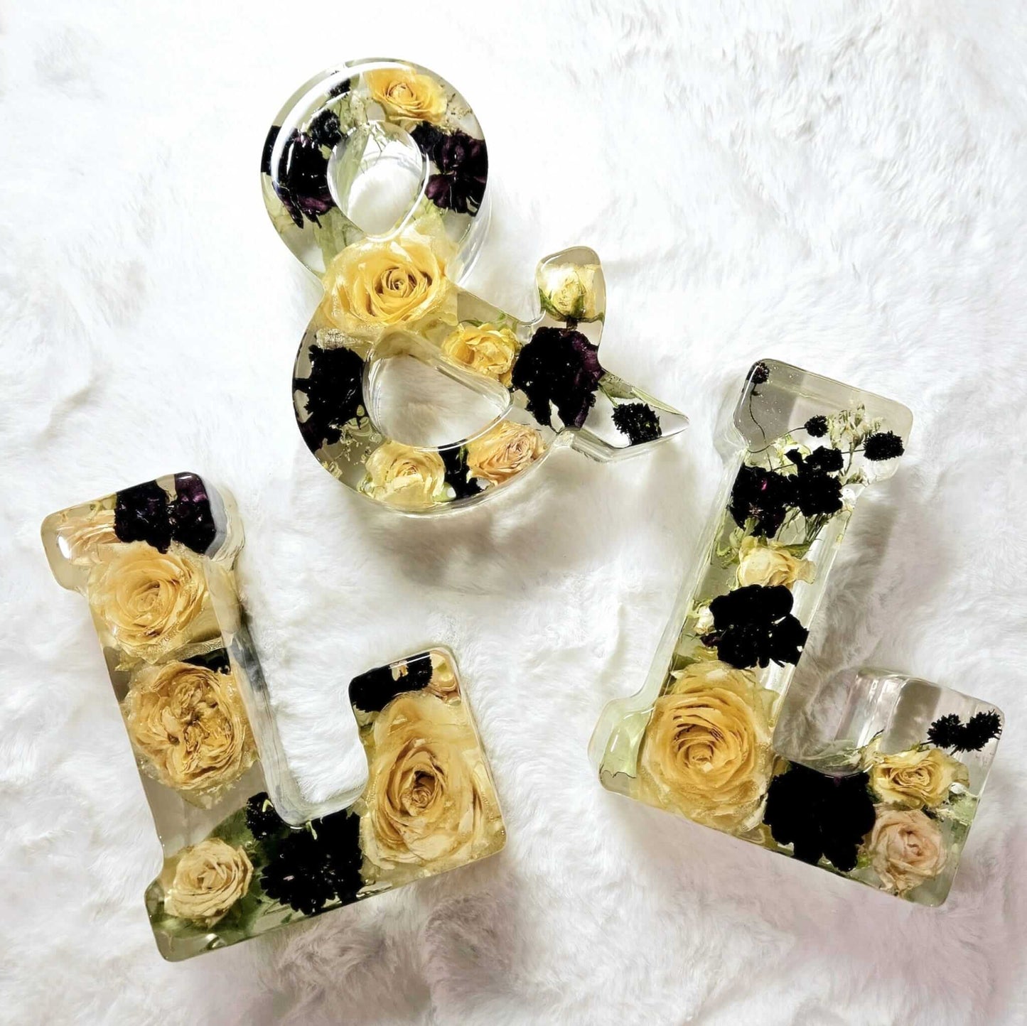 Conservazione bouquet sposa in resina - Iniziali Giganti