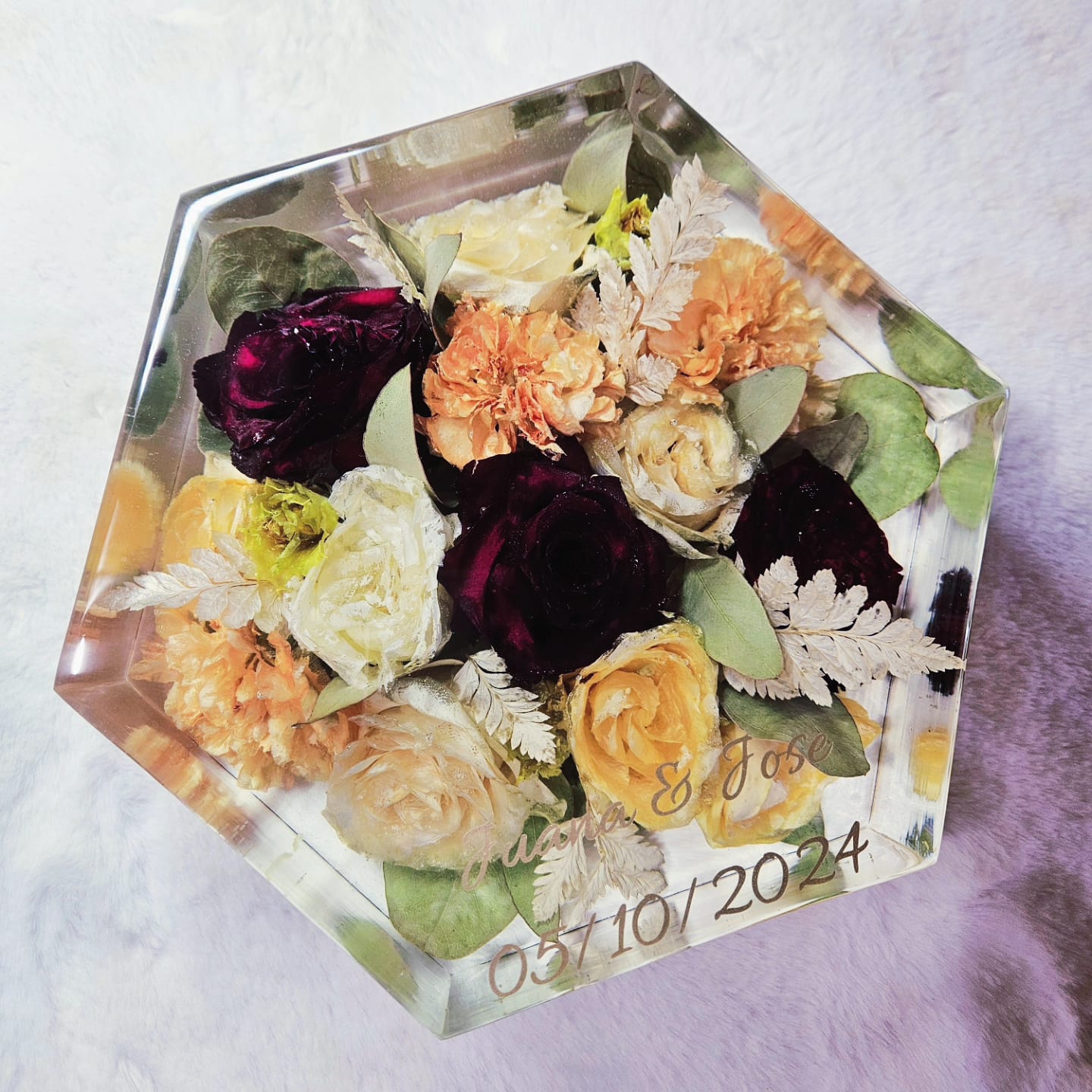 Conservazione bouquet di matrimonio esagono 