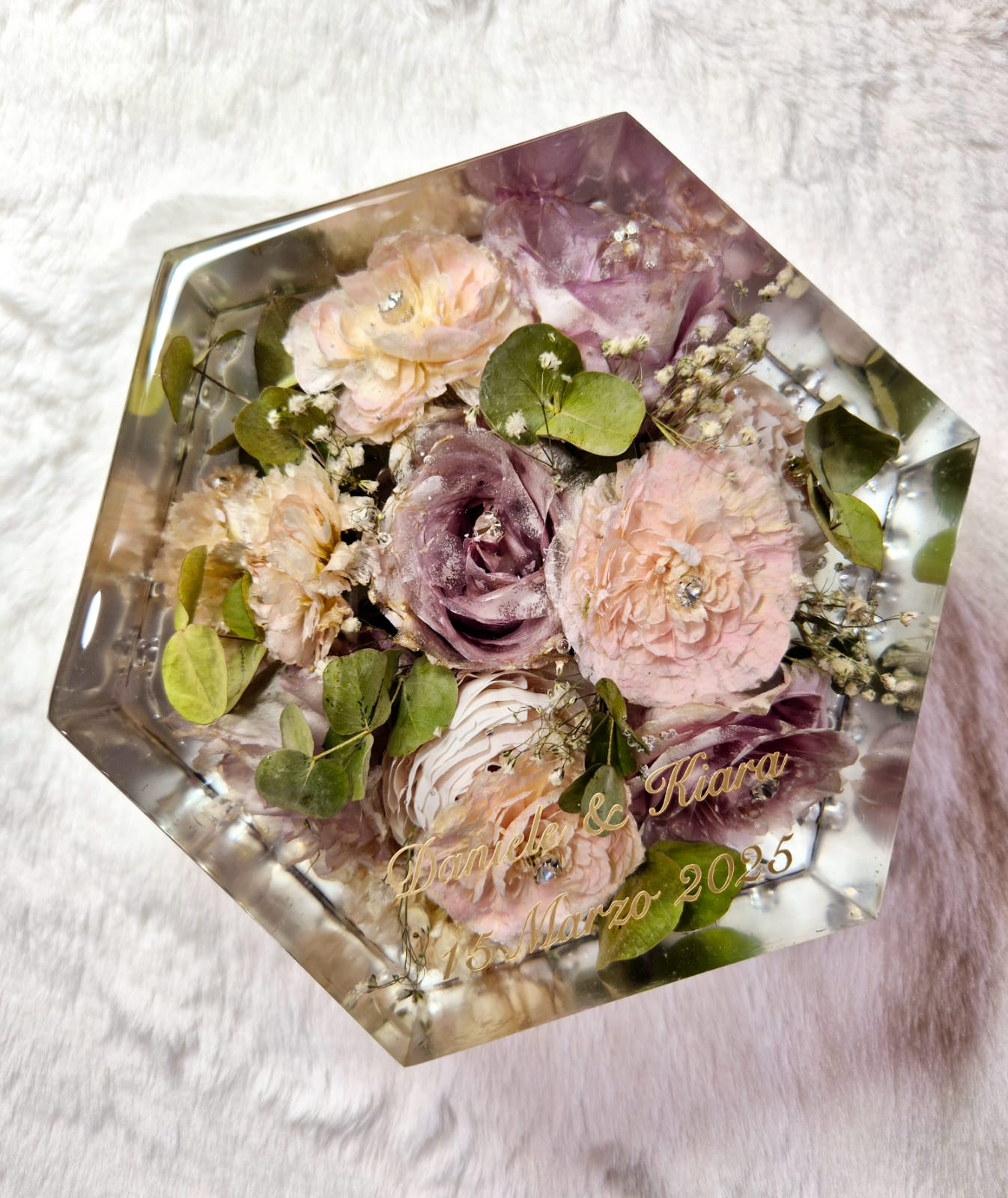 Conservazione bouquet sposa - forma esagonale