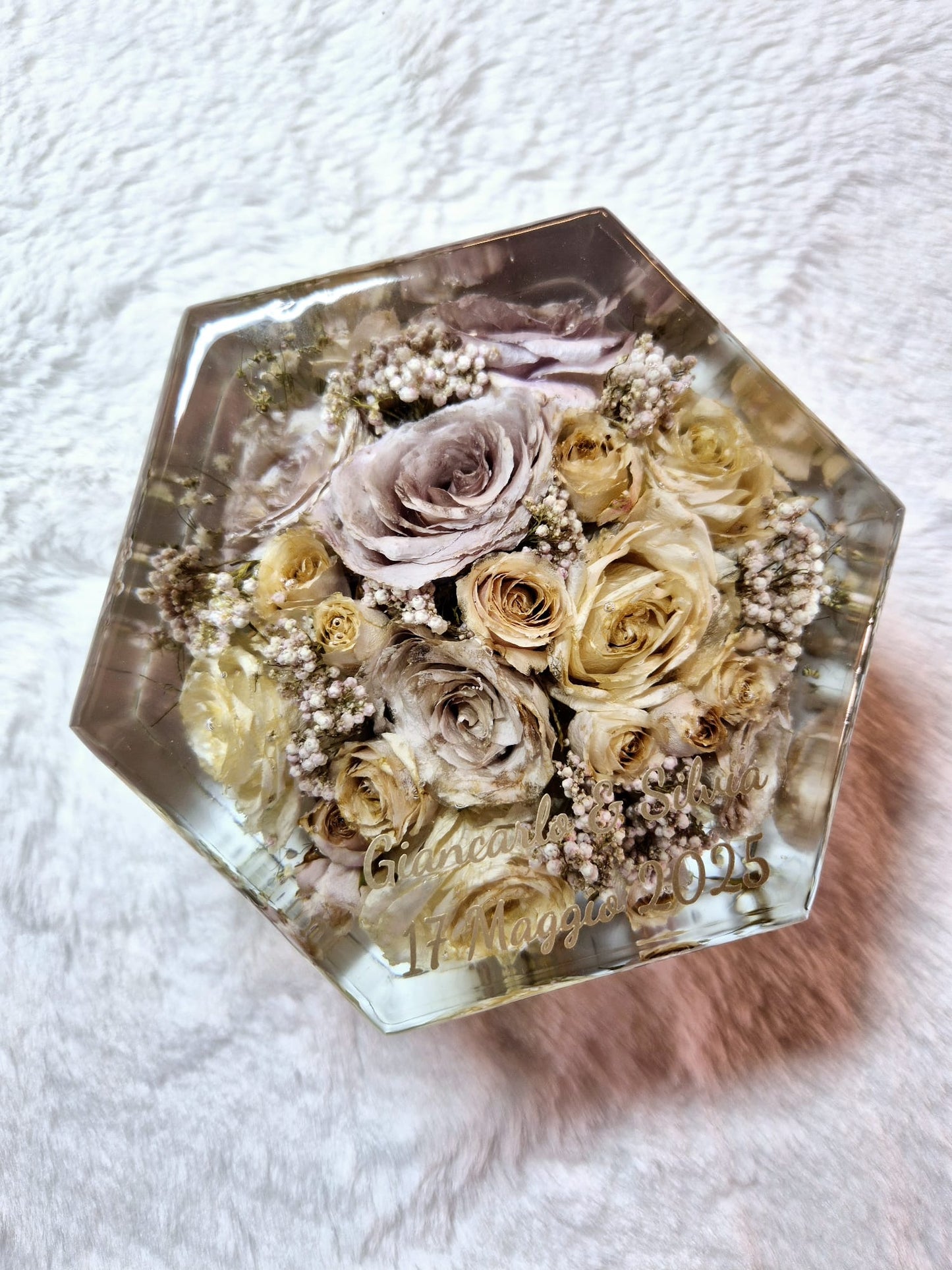 Bridal bouquet preservation - hexagonal shape