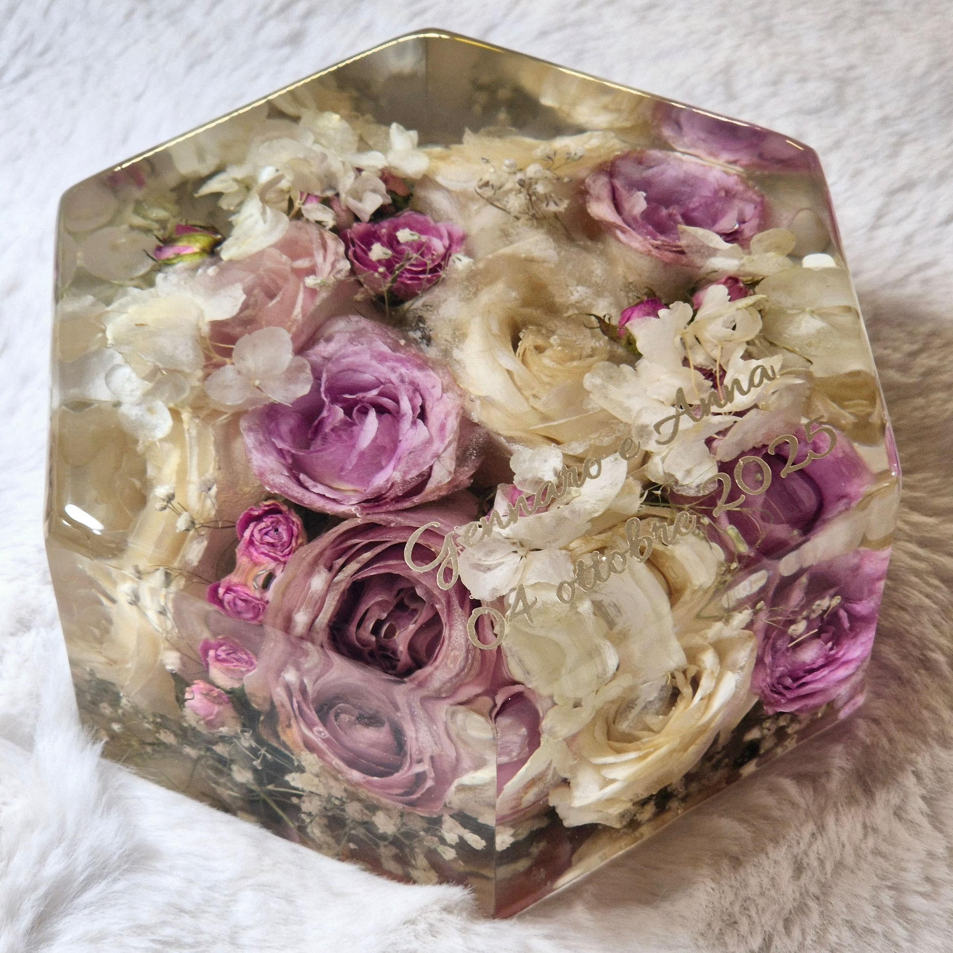 bouquet in resina forma esagonale
