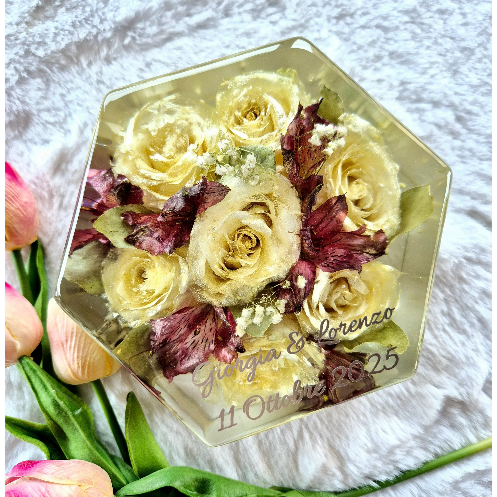 bouquet sposa in resina-esagono